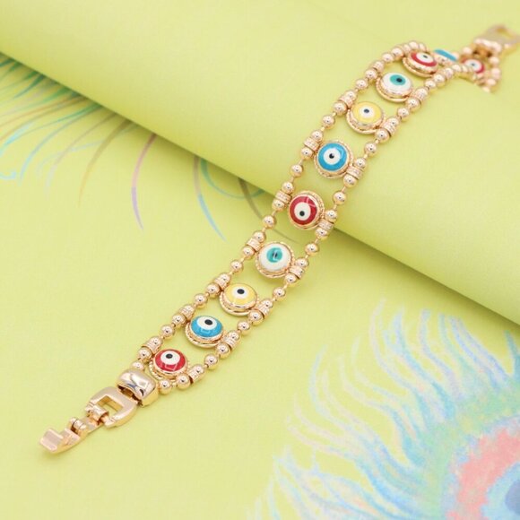 "Colorful Evil Eye Beaded Rose Gold Bracelet, XPBL0762 - Picture 5 of 12